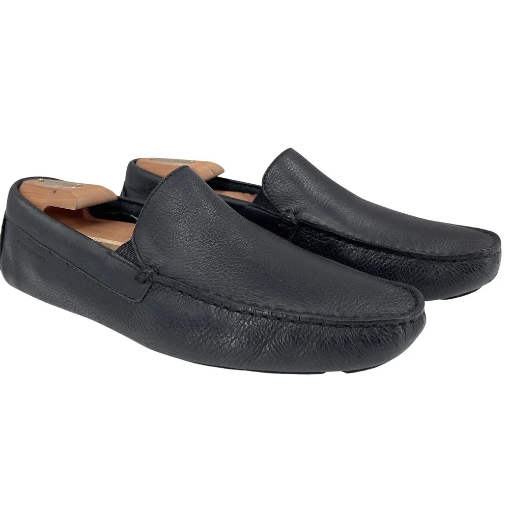 Rockport Mens TruTech Driving Loafer Black Pebbled Leather Slip On Mocs Size 9